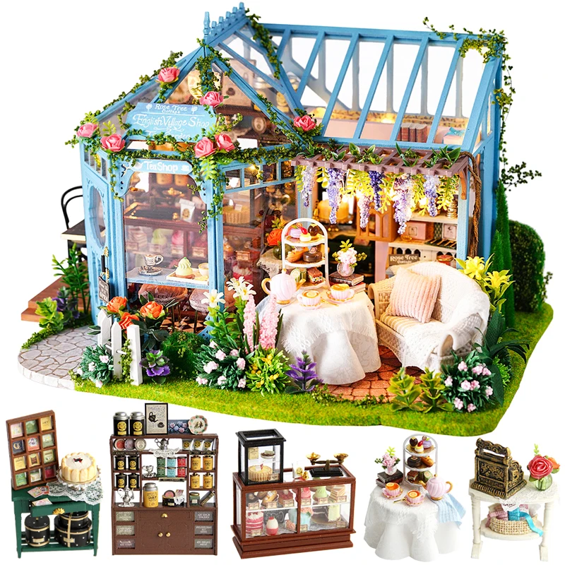 DIY Doll House Wooden Doll Houses Miniature Dollhouse Furniture Kit with LED Toys for children Christmas Birthday Gift 1 12 scale doll house miniature wood bedside cupboard simulation model baby doll bedroom furniture supplies scenery ornaments