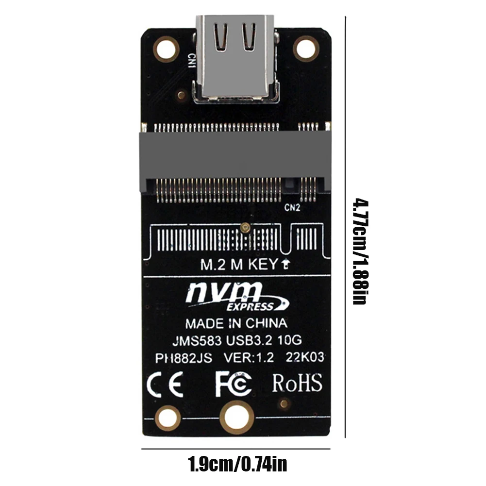 M.2 To Type-C HDD Case Adapter Board NVME HDD Enclosure Interposer Board JMS583 Chip 10Gbps Support 2230 2242 2260 2280 Size SSD