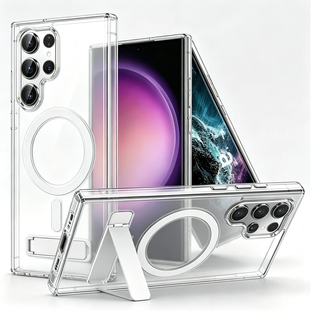 Enhanced Shockproof Magnetic Clear Stand Case - Drop Resistant Slim Hard Cover