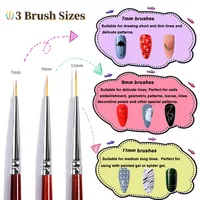 7/9/11mm Nail Art Liner Brushes Set 3Pcs Nail Art Brush Striping Brush for Thin Long Fine Lines Dotting Drawing Pen Wooden 2