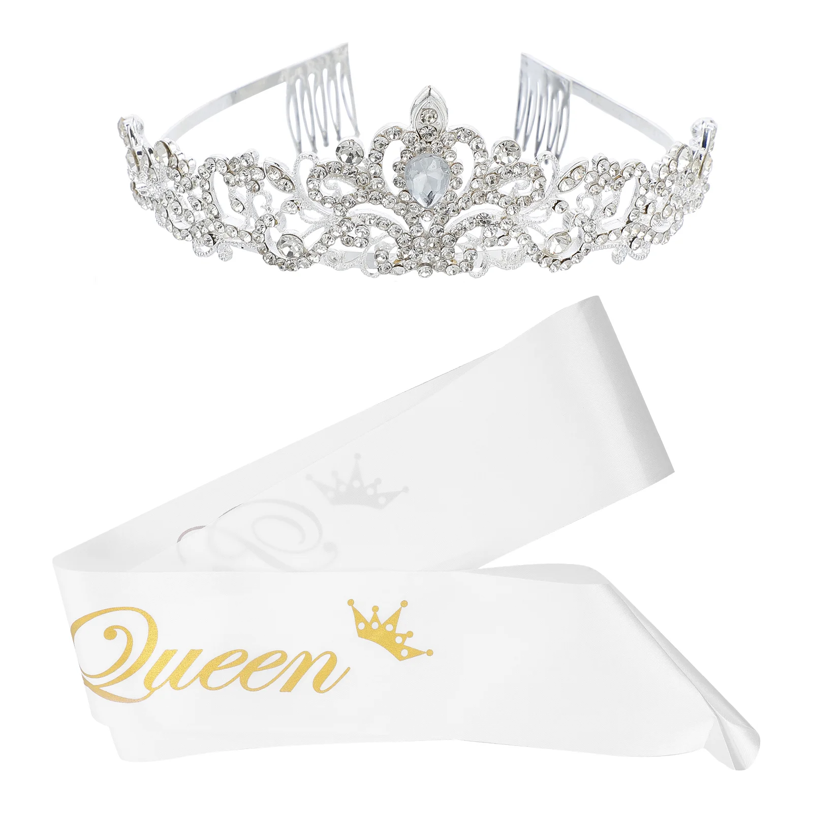 

Prom Queen Sash And Crown Sets Prom Costume Wedding Party Accersories Wedding Bridal Bride Hair Headdress Headband