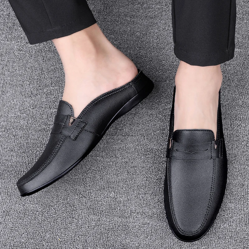 Fashion Men Half Loafers Genuine Leather Slippers - Uniqwear