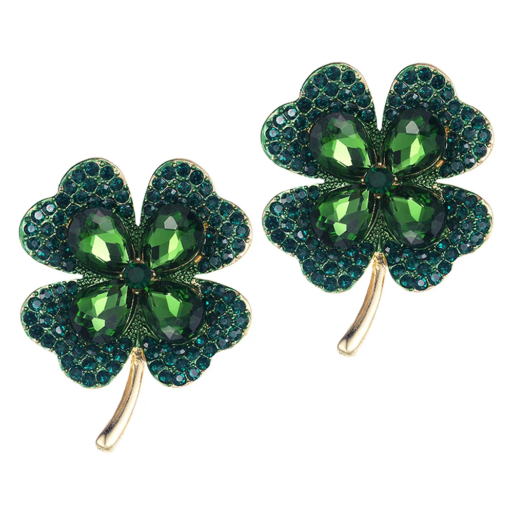 

2 Pcs Four Leaf Pin Safety for Clothes Gifts Badge Women Rhinestone Brooch Clips