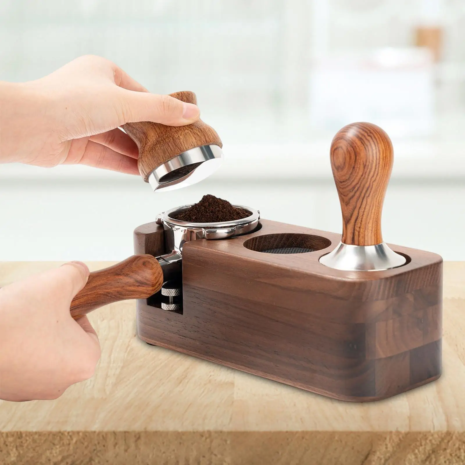 Wooden Coffee Tamper Station Quality Walnut Wood Espresso Tamper Holder Station for Kitchen