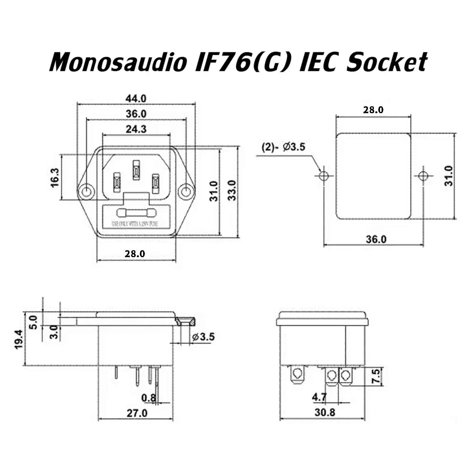 모노사우디오 IF76 순수 구리 금도금 로듐 도금 무납땜 IEC 소켓 인렛 AC IEC 인렛 소켓 하이파이 오디오 전원 IEC 소켓 잭