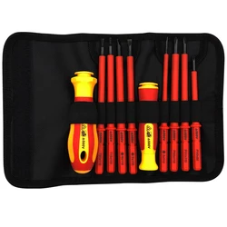 10-Piece VDE Insulated Screwdriver Set with Magnetic Tips and Case for Home and Professional Electricians (Red)