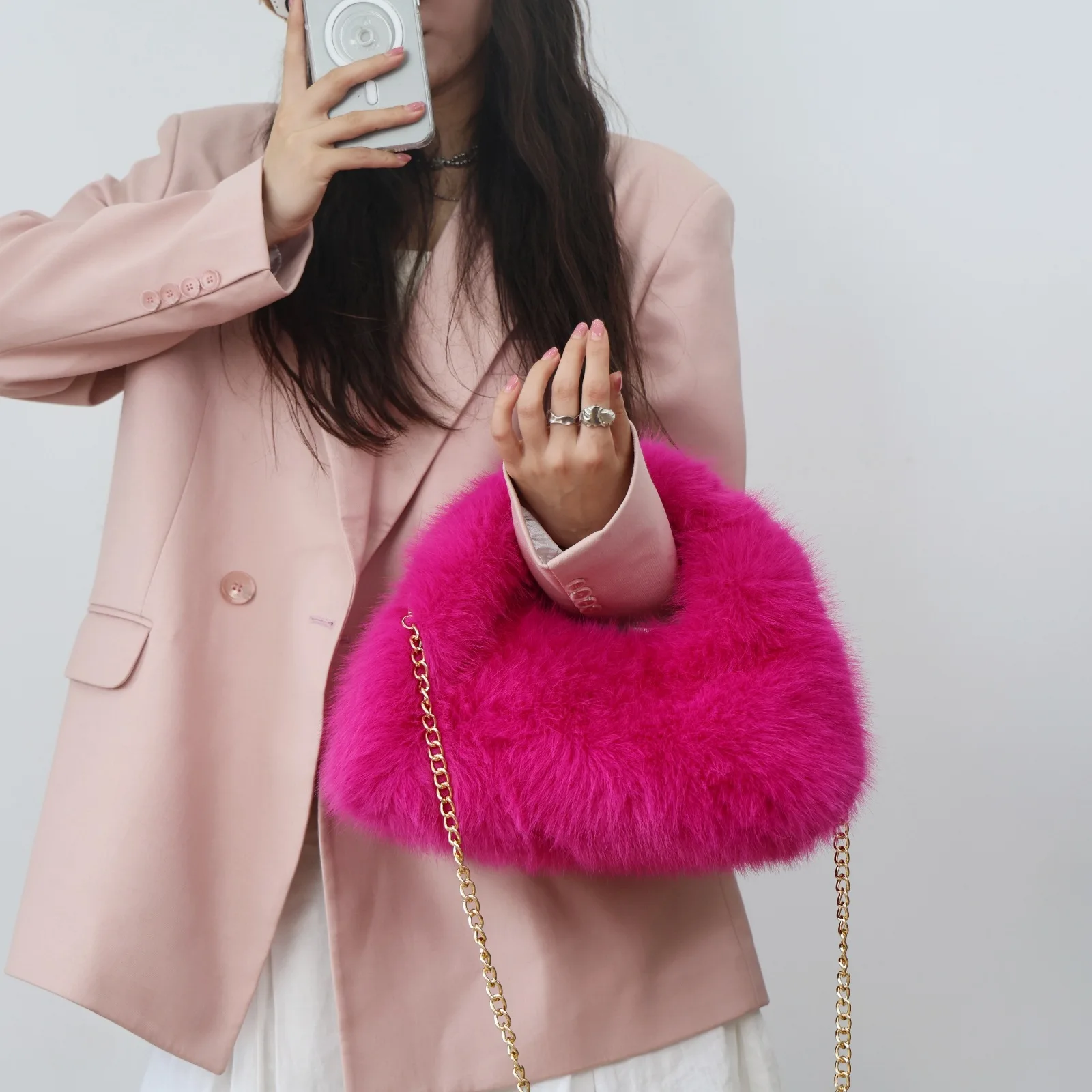 Fashion Niche Design Large Capacity Women's Crossbody Bag 2025 New Chain Hand Fold Fur Bag Light Luxury Versatile Handbags