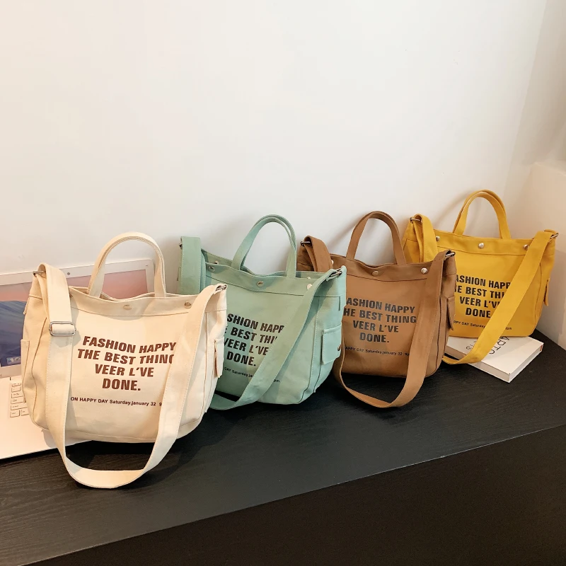 Canvas Tote Bags For Women 2022 Letter Handbag High Capacity Shoulder Luggage Bags Shopping Eco Bag Korean Messenger Bag Y2K Sac