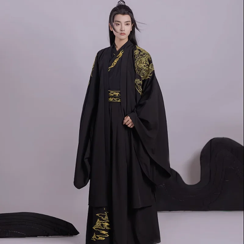 

Hanfu Men Chinese Traditional Cosplay Costume Ancient Hanfu Sets Male Halloween Cos Costume Hanfu Black 3pcs Sets Plus Size 2XL