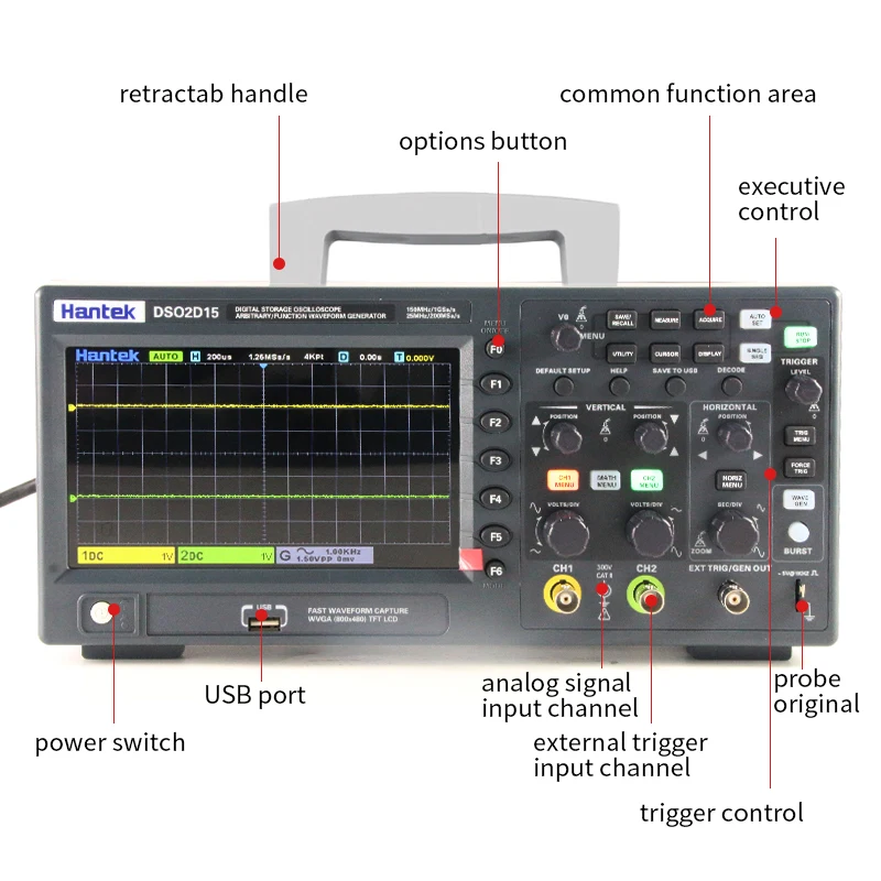 Hantek Digital Oscill DSO2C10 DSO2D15 DSO2D10 DSO2C15 2 Channels 100Mhz/150Mhz Bandwidth USB Portable Meter Tester 4