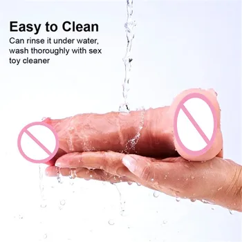 8 Inch Skin Feeling Realistic Dildo with Moving Foreskin Suction Cup Dildo Flexible Penis Sex Toys for Women Vaginal G-spot 5