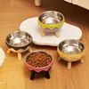 A colorful dopamine pet bowl Fashion feeding large capacity stainless steel dog bowl drinking water neck cat bowl egg shell high 4