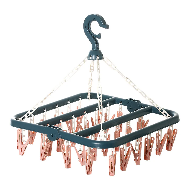 Plastic Drying Rack Simple Windproof Children's Multi Clip Sock Clip Hang Baby Diaper Holder Folding Storage Clothes Hanger 4