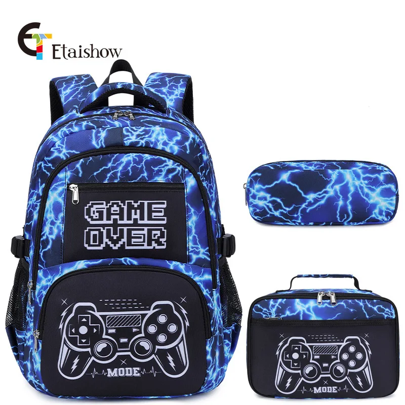 Backpack for Boy with Lunch Bag and Pencil Case 3pcs Boys School Bags for Elementary Student Teen Boys - 2