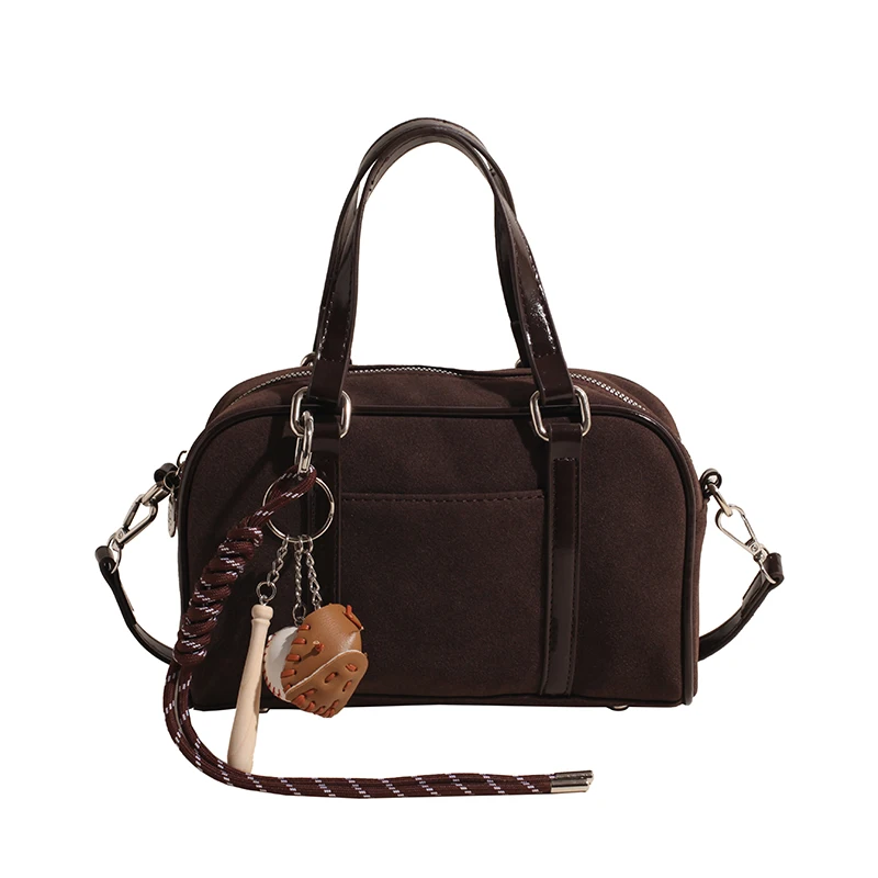 Suede Boston Bag Adjustable Strap for Women