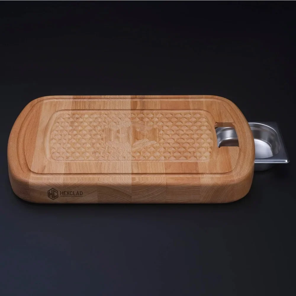 and Juice Trenches Wooden Cutting Board Set Hybrid Beechwood Carving and Cutting Board With Stainless Steel Drip Tray Chopping