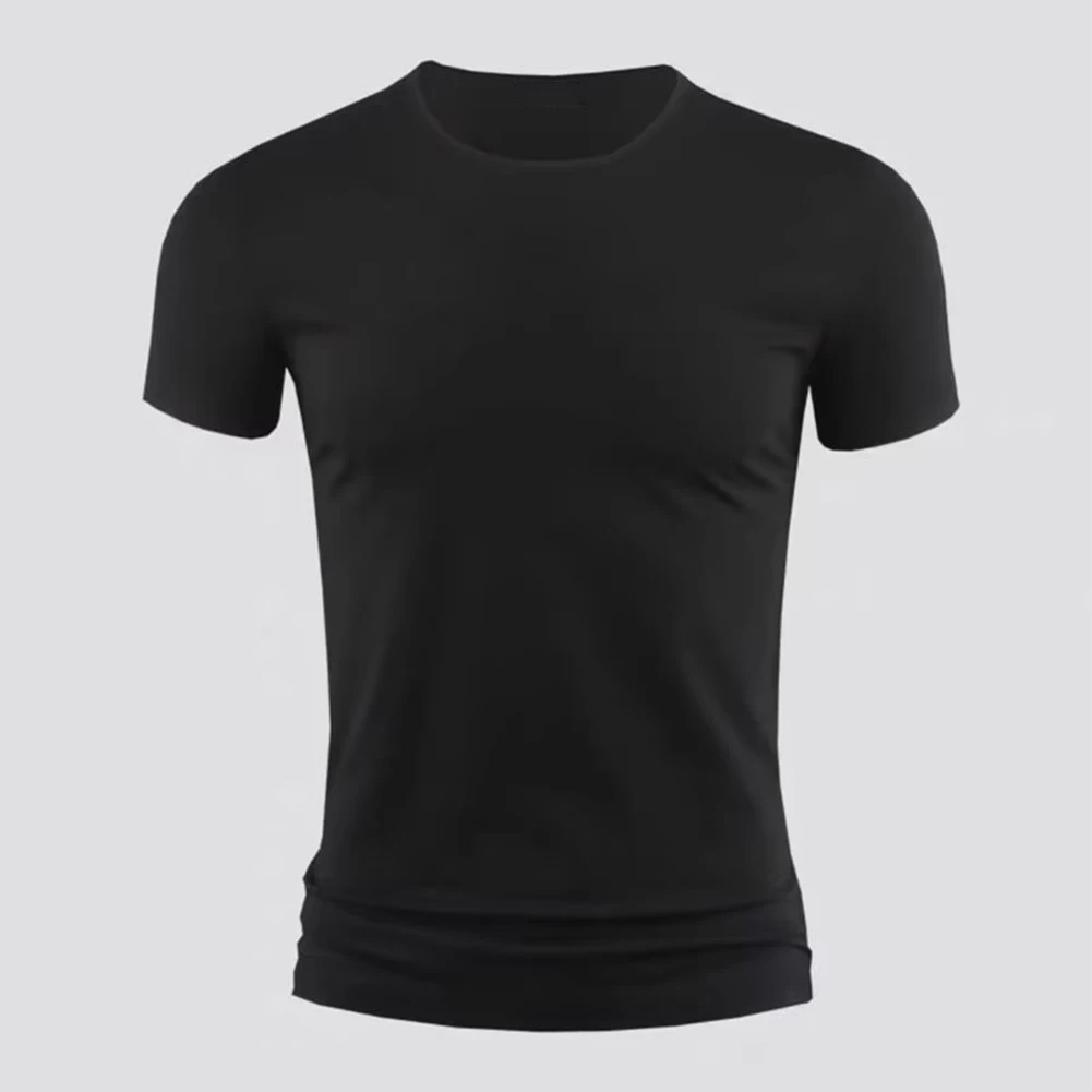 

Casual Basic T-shirt Solid Color Short Sleeve Tee Tops Summer Plain Gym Muscle O Neck Slim Fit T Shirts Male Clothing For Men
