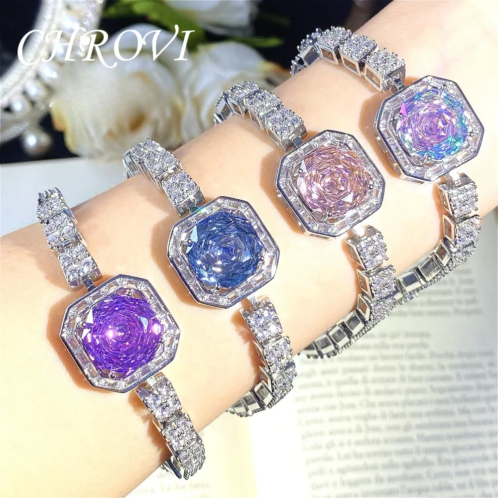 Luxuriöses 925 Sterling Silber Millennium Rose Farbiges Armband mit Diamanten für Damen