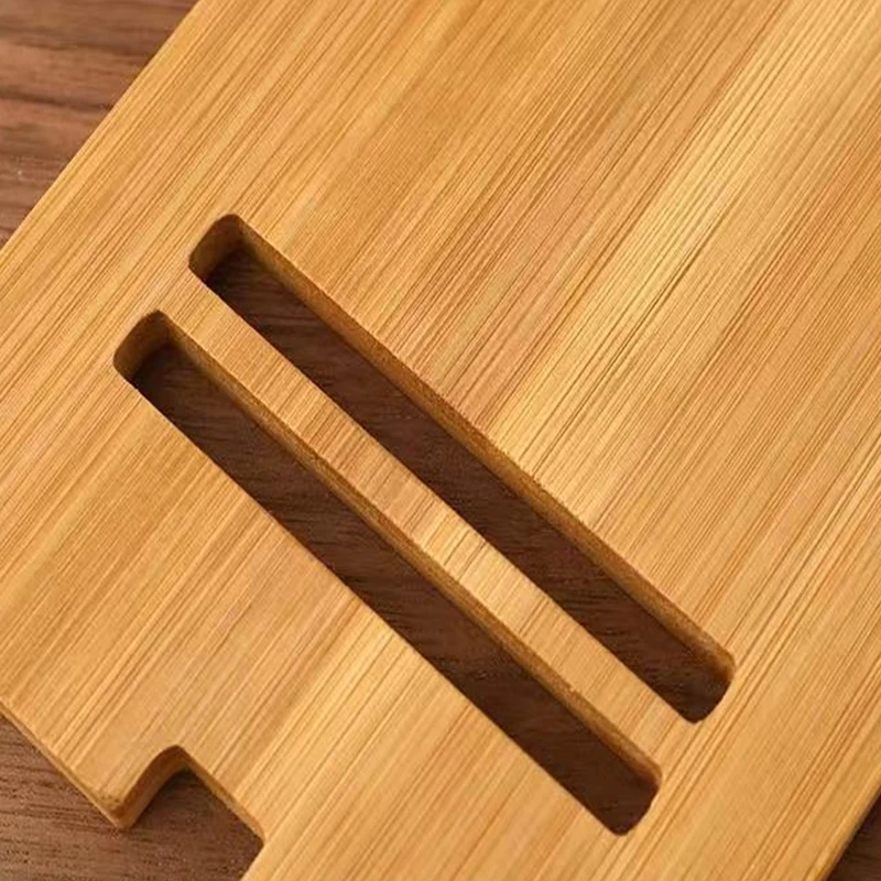 Elegant Bamboo Wood Smartphone and Tablet Stand – Versatile Desktop Cradle Holder for Horizontal and Vertical Viewing