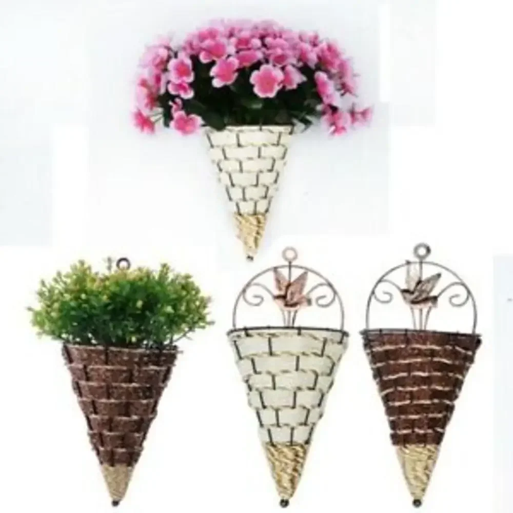 Natural Rattan Wall Planter Hanging Flower Pot Hanger Flower Basket Vase BoxMetal Plant Hang Baskets Home Garden Wall Decoration