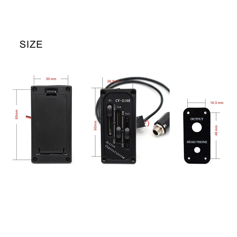 CV-210E 2세그먼트 피에조 바이올린 픽업, 듀얼 출력 6.35mm 오디오 잭 및 3.5mm 헤드폰 블랙 전자 바이올린 픽업
