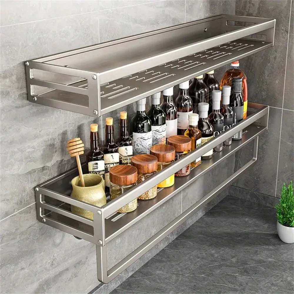 1 Piece Wall-Mounted Kitchen Seasoning Storage Rack Rag Towel Hook Multifunctional Storage Rack Wall-Mounted