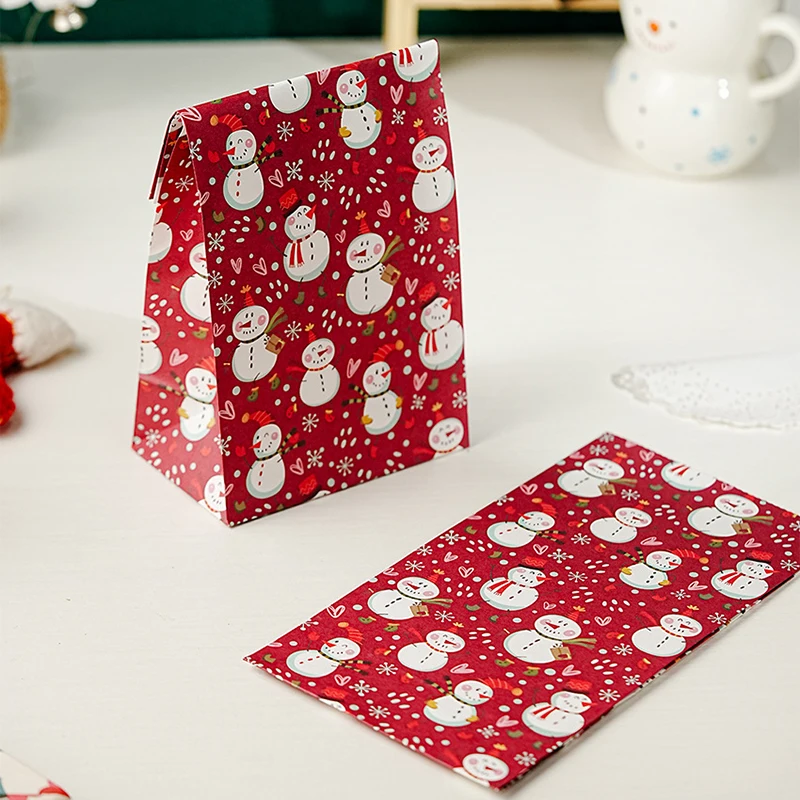 Gift Bags Christmas Gift Bags Christmas Candy Packaging 5pcs Christmas Kraft Paper Bags Snowflake Santa Claus Printing Candy Bag Cookies Packing Bags New Year Navidad Party Supplies