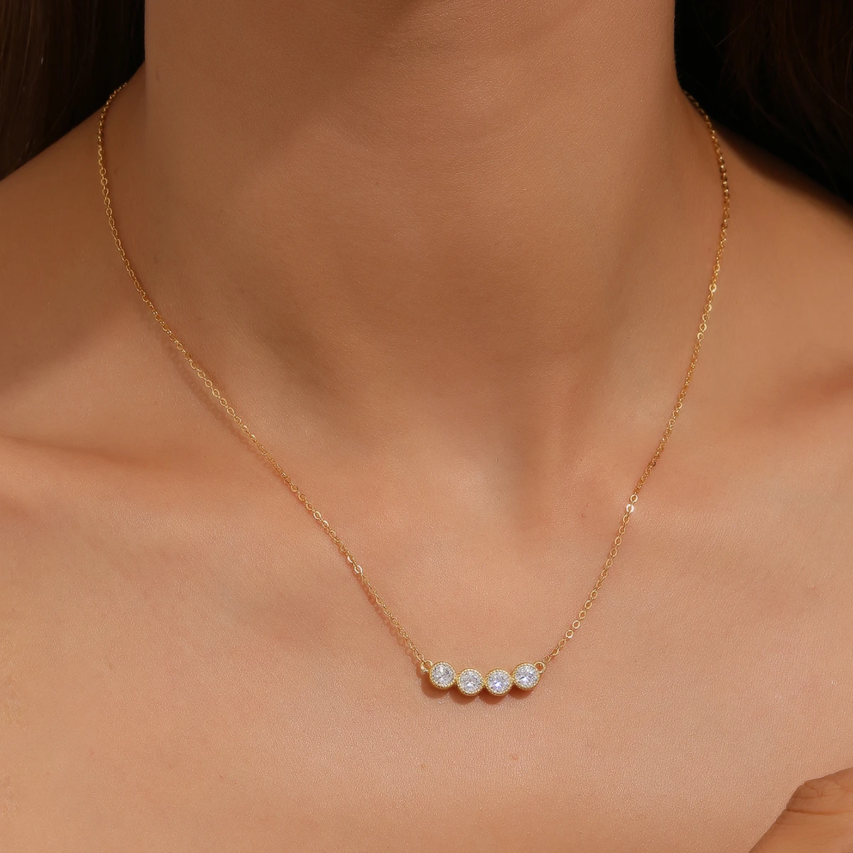 Moissanite Bar Pendant Necklace for Women 925 Sterling Silver 18K Gold Plated 1.2ct Four Stone Simple Fine Jewelry Gift
