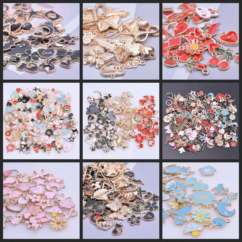 

30pcs Mix Enamel Charm Alloy Pendants Drop Oil Charms, Heart Enamel Women Earring DIY Jewellery Making Bracelet Bulk Materials