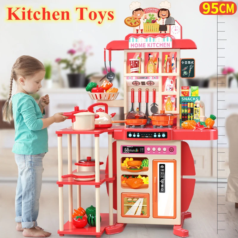 95Cm Grote Kinderen Spelen Huis Keuken Set Spray Keuken Meisje Baby Mini Voedsel Koken Simulatie geschenken| | - AliExpress