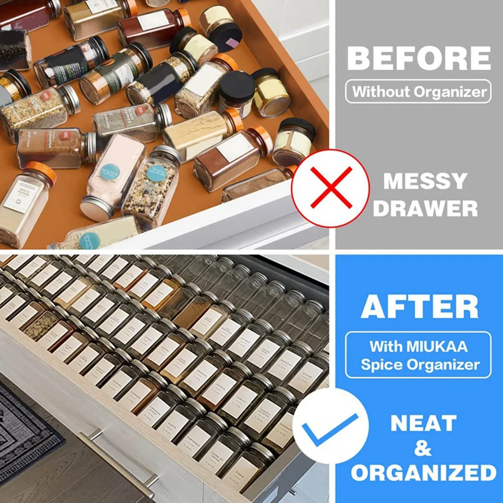 Clear Acrylic Spice Drawer Organizer,Seasoning Jars Drawers Insert,Kitchen Spice Rack Tray for Drawer (Jar Not Included) 5