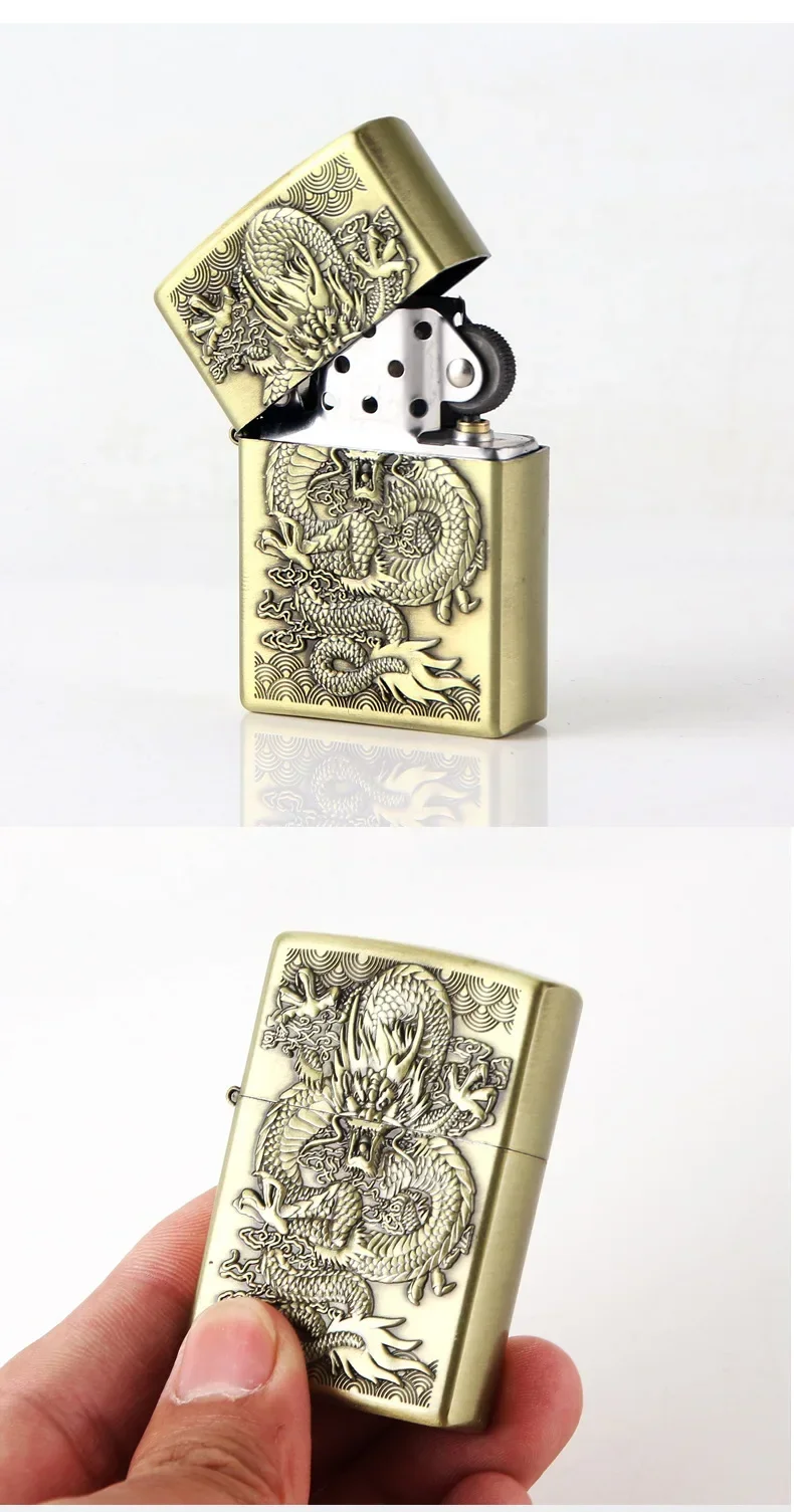 Relief Dragon Retro Kerosene Lighter Creative Metal Windproof Lighter Portable Outdoor Cigar Old-Fashioned Kerosene