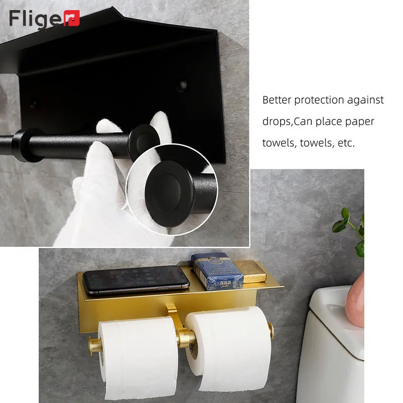 Black Gold Toilet Paper Holder Bathroom Wall Mount Multifunction WC Paper  Phone Holder Shelf Towel Roll Shelf Accessories - AliExpress