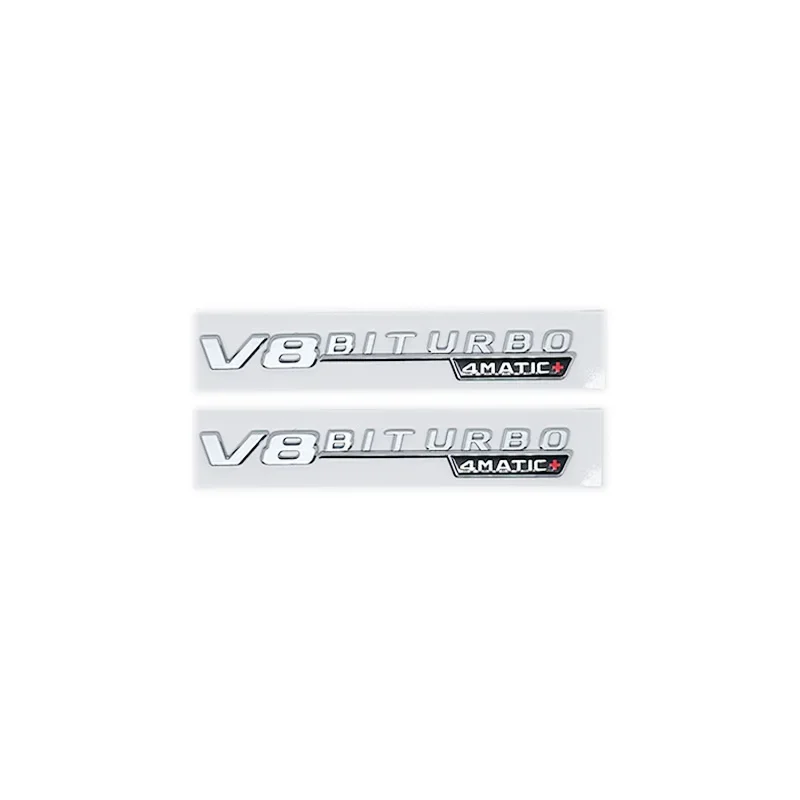 Mercedes Benz Silver Black AMG V8 Biturbo 4MATIC Emblems and Badges
