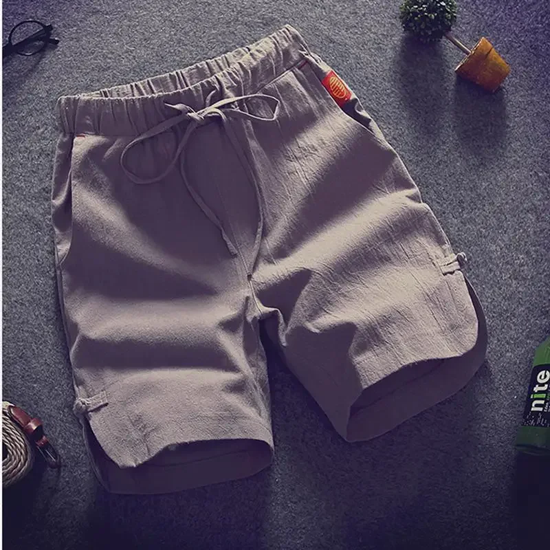 3 Quarter Male Short Pants Casual Drawstring Linen Cotton Men's Shorts Stylish Streetwear Hot Deals Luxury Y2k Pack Summer Xl Ee