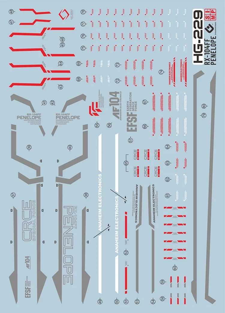 EVO Decal HG-229 for RX-104FF Penelope Minovsky Flight System Mobile Suit Fluorescent Stickers for Assembly Model Ho