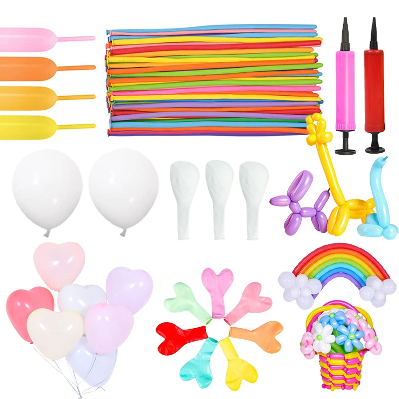 Elastic Latex Balloon Long Strip Heart-shaped Rainbow Design Bright Color Home Decoration Wedding Ornaments Inflator TMZ