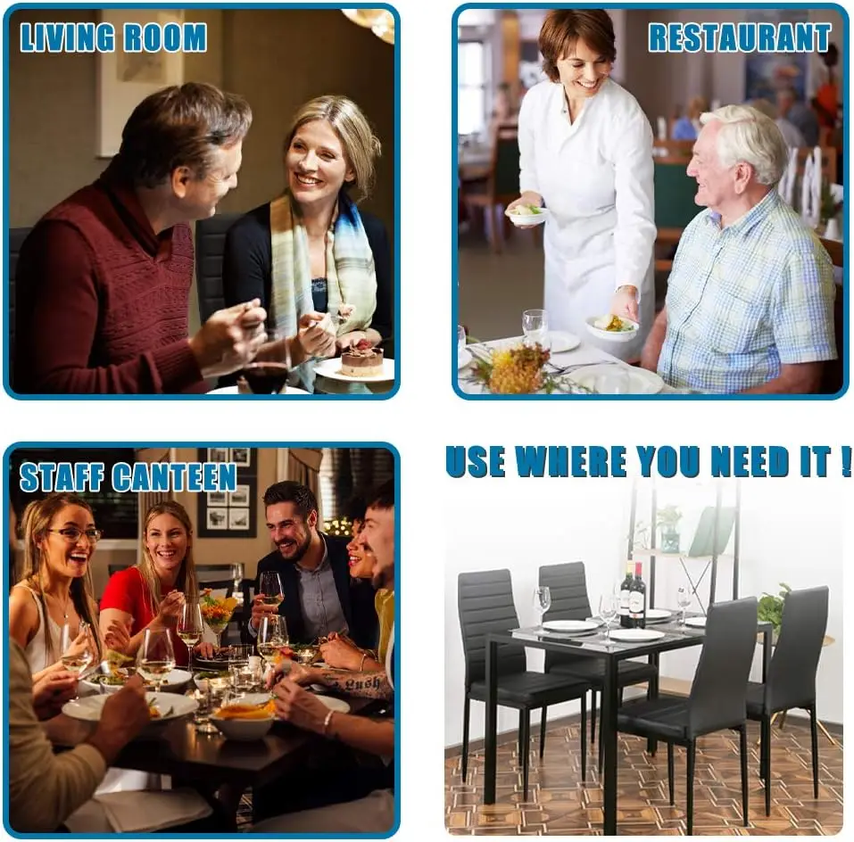 5-Piece Dining Table Set Glass Kitchen Table with 4 Upholstered Chairs Space-Saving Design Faux Leather Cushions Modern