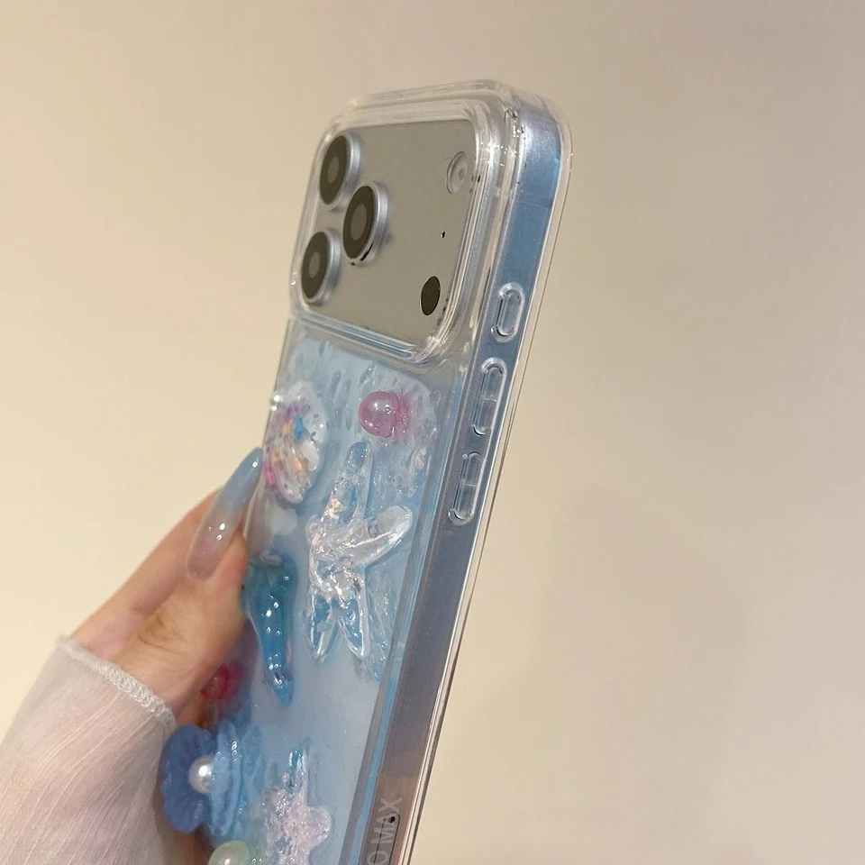 Glitter 3D Cute Phone Case with Bling Starfish Shockproof Protector Cover