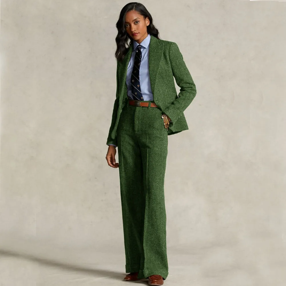 Women's Herringbone Suit 2-piece Set (jacket + Pants) Formal Suits for Women Single-breasted Elegant Women's Sets Lapel Fashion