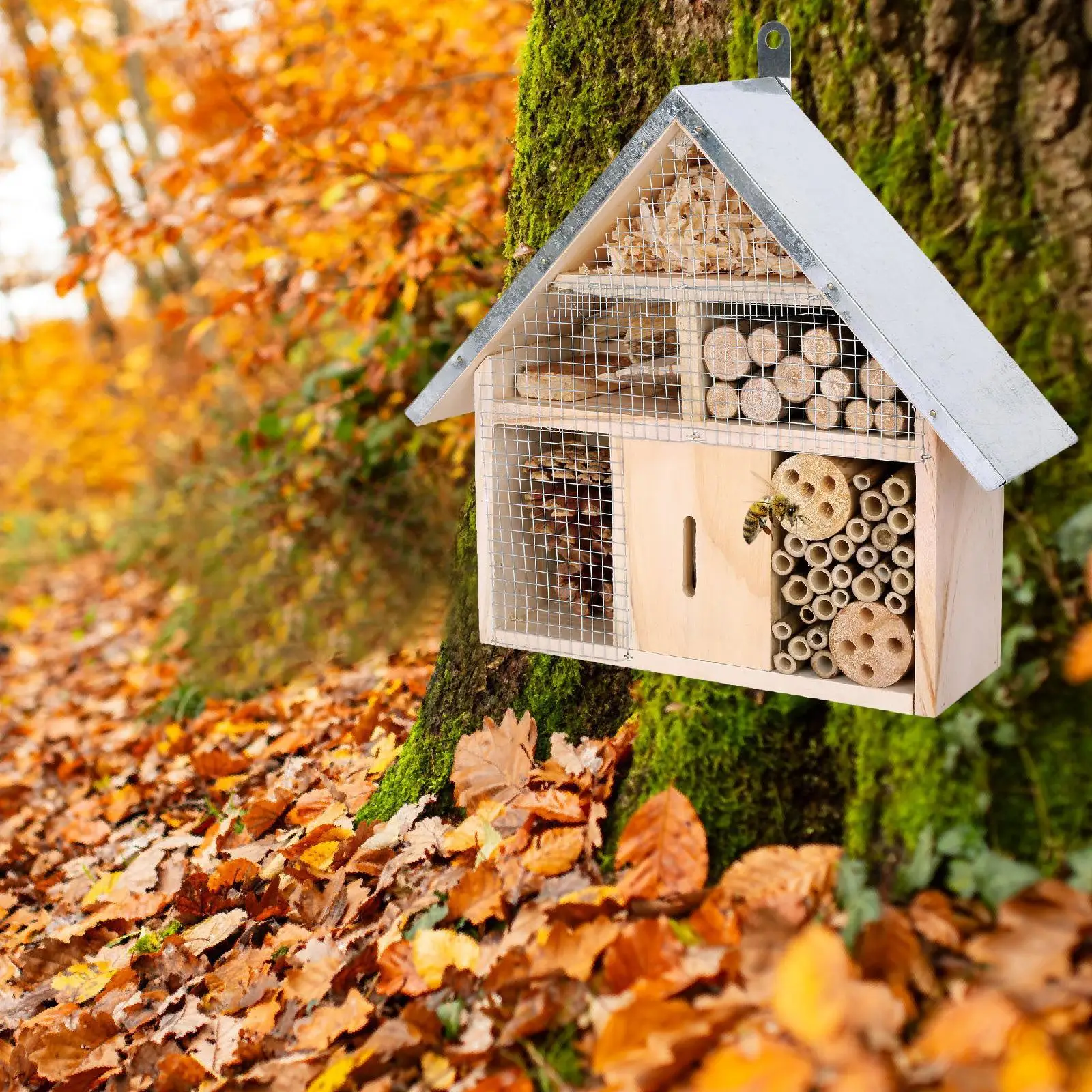 Wooden Bee House Breeding Natural Butterfly Hotel for Outdoor Fence