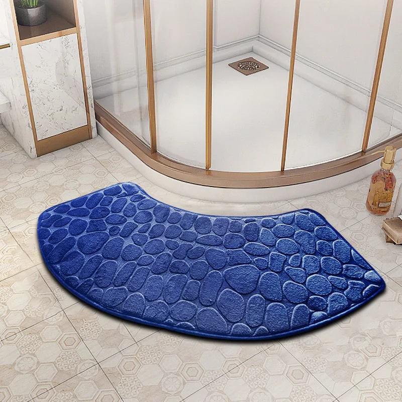 3D rutschfeste Badezimmer-Samtmatte, Kopfsteinpflaster, geprägte Badematte, saugfähige Fußmatte, Teppich, Tür, Bodenmatte, maschinenwaschen, schnell trocknend – Detail 4