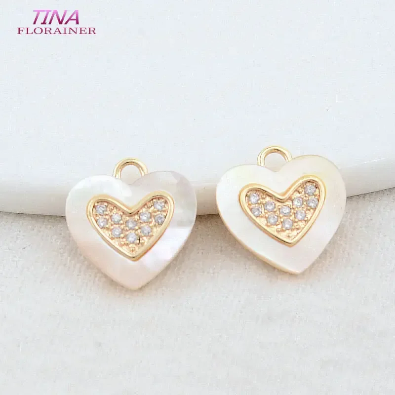 12*12.5MM 11MM 14K Gold Color Brass with Zircon Shell Heart Charms Pendant Necklace Earrings Jewelry Making Supplies Accessories