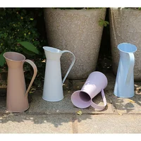1PC 20cm Vintage Shabby Chic Cream Flower Vase Pitcher Jug Metal Coffee Pot Shaped Flower Vase Tin Home Decor Vases 2
