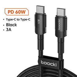 Toocki Fast Charging USB Type C Cable - Durable Charger Cord, Available in 1m and 2m Lengths - 3M (60W C to C Black)