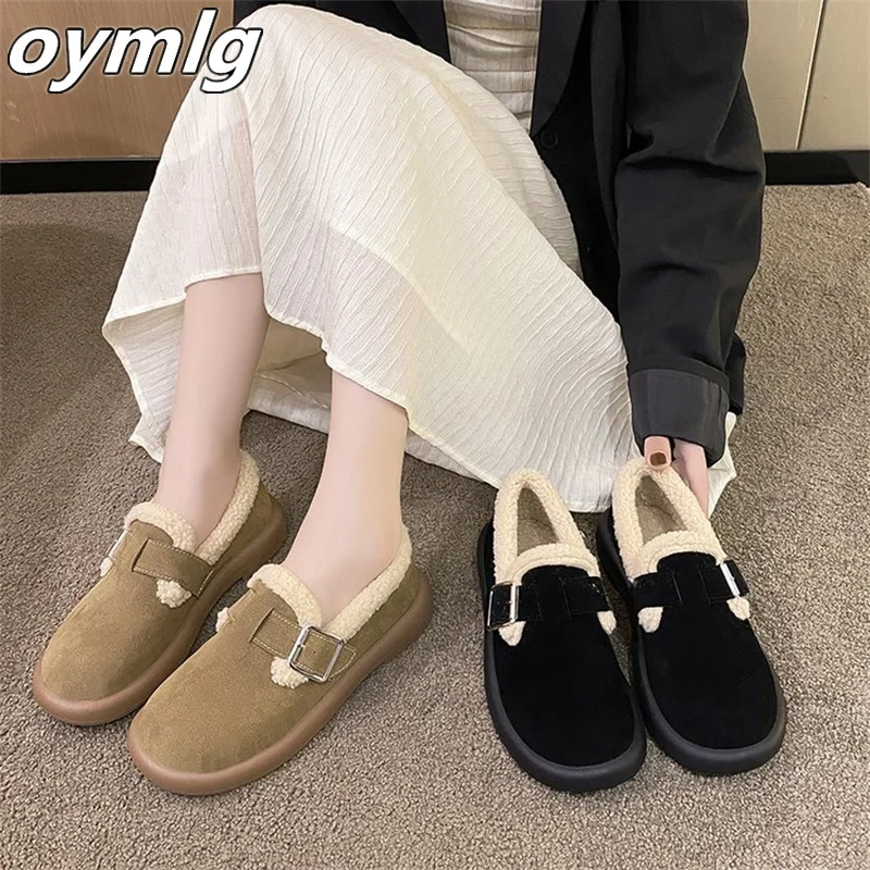 Fur shoes for women's outerwear 2023 New Fashion One Step Padded plush cotton shoes with soft soles, bread and bean shoes