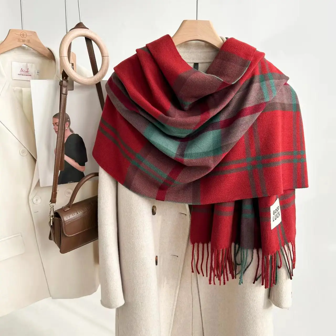 2024 New Large Plaid Cashmere Scarf for Men and Women Autumn and Winter British Style Thickened Warm Tassel Shawl Scarf