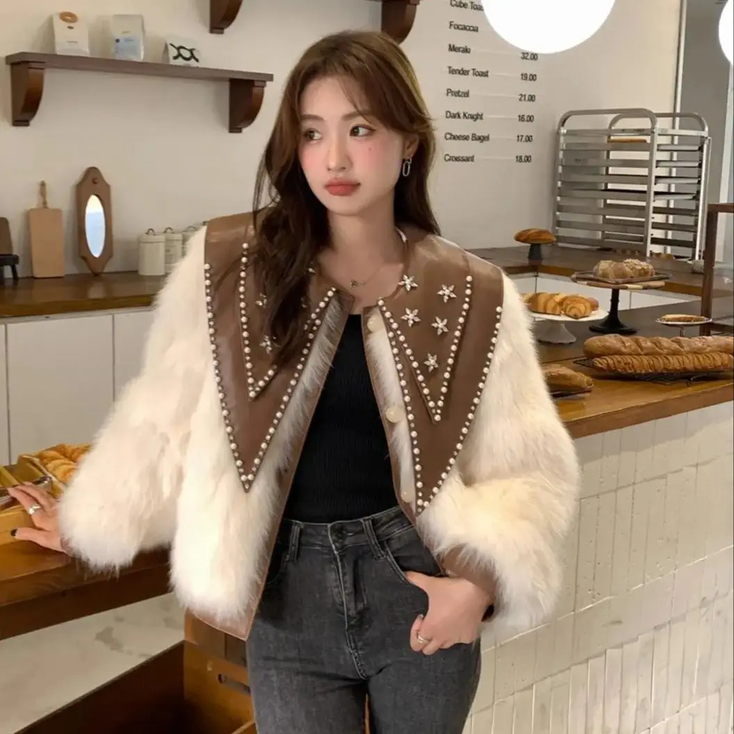 Korea Winter Faux Fox Fur Grass Coat For Women'S Youth Fur One Piece Doll Neck Fur Free Shipping