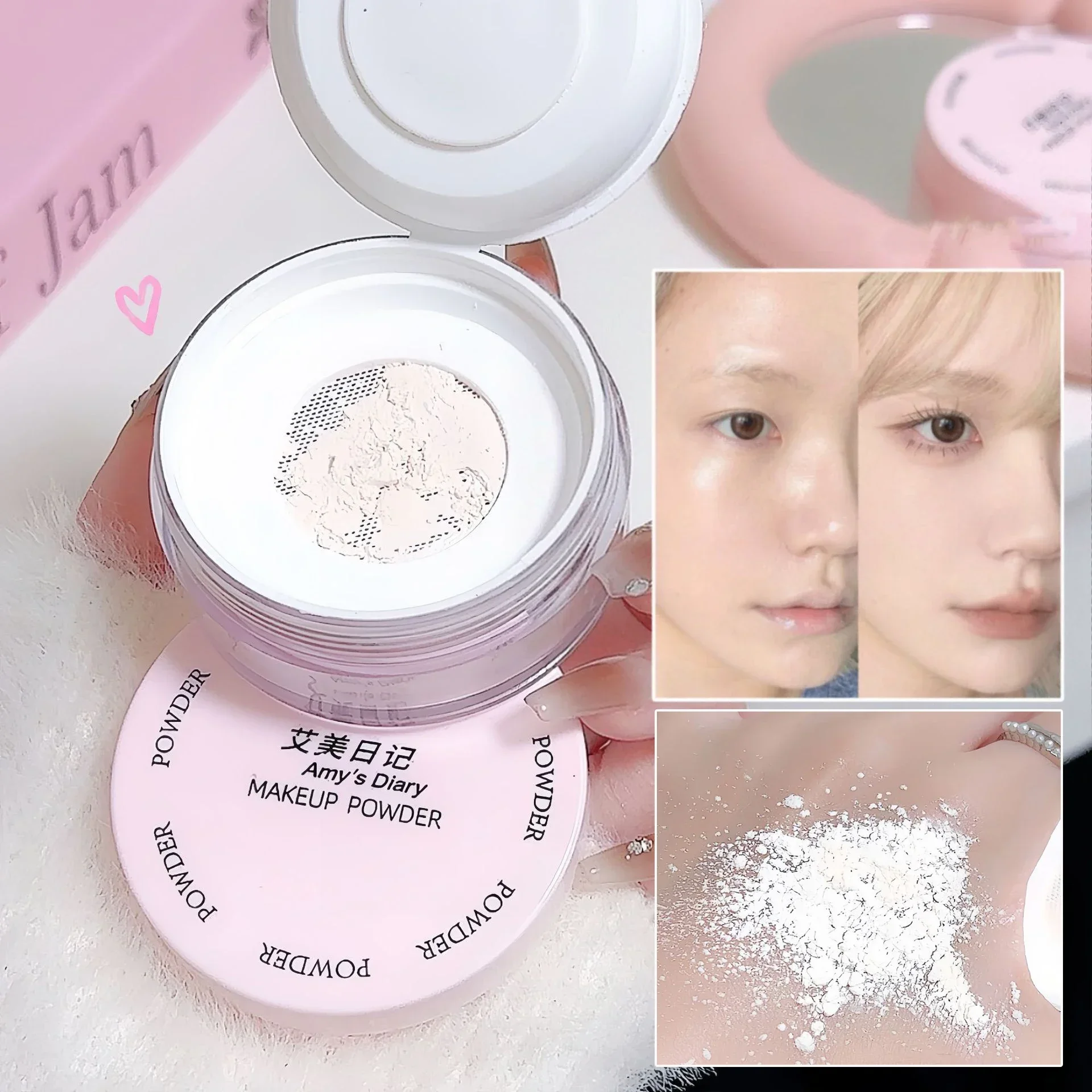 Air Setting Loose Face Powder Transparent White Long Lasting Matte Finish Makeup Oil Control Coverage With Puff