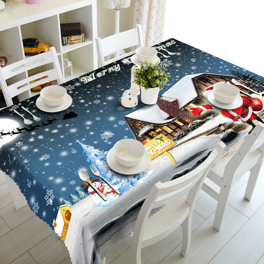 

Blue Cartoon Santa Claus Tablecloth Rectangular Kitchen Tablecloth Home Party Wedding Decoration Ornaments Nappe De Table Tapete